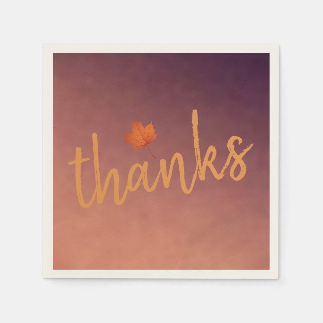 Thanksgiving  Modern Script  Orange Autumn Leaf Napkin (Front)