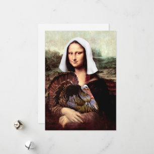 Thanksgiving Mona Lisa Pilgrim Holiday Card