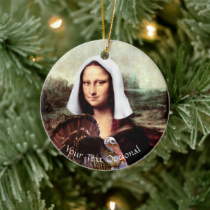 Thanksgiving Mona Lisa Pilgrim with Turkey Ceramic Ornament