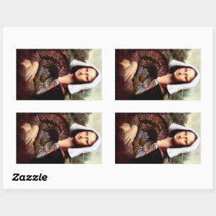 Thanksgiving Mona Lisa Pilgrim with Turkey Rectangular Sticker