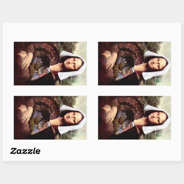 Thanksgiving Mona Lisa Pilgrim with Turkey Rectangular Sticker (Sheet)