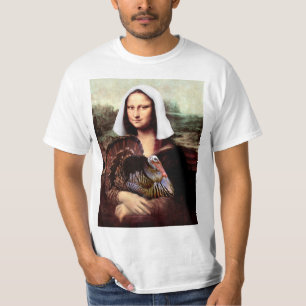 Thanksgiving Mona Lisa Pilgrim with Turkey T-Shirt