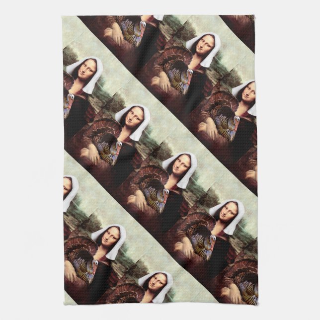 Thanksgiving Mona Lisa Pilgrim with Turkey Tea Towel (Vertical)