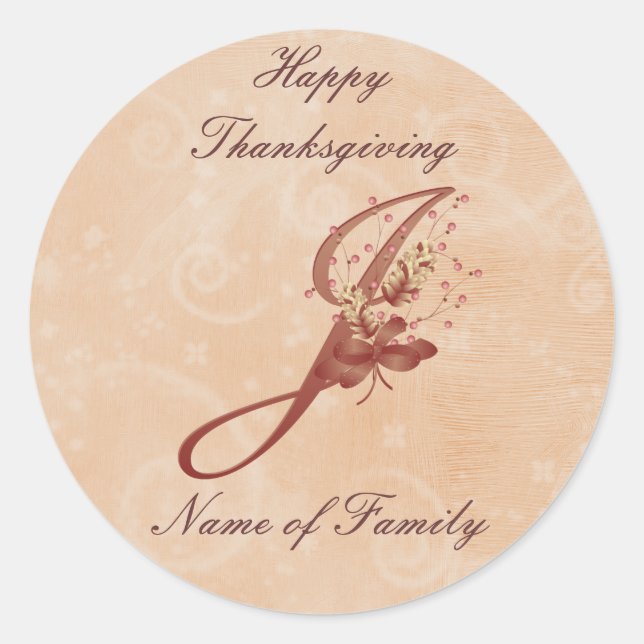 Thanksgiving Monogram Letter J Sticker (Front)