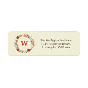 Thanksgiving Monogram Wreath Return Address Label