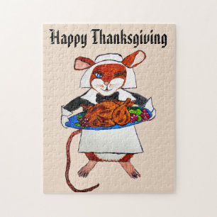 THANKSGIVING MOUSE PILGRIM JIGSAW PUZZLE