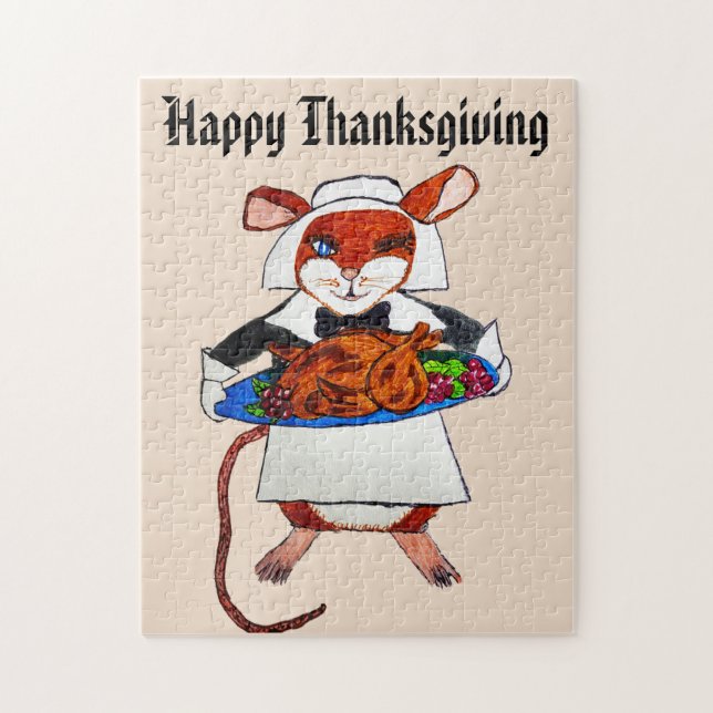 THANKSGIVING MOUSE PILGRIM   JIGSAW PUZZLE (Vertical)
