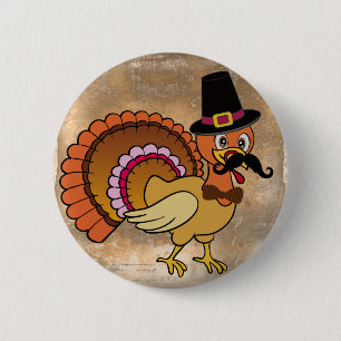 Thanksgiving Moustache Turkey 6 Cm Round Badge