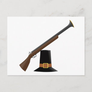 Thanksgiving Musket and Pilgrim Hat (Capotain) Holiday Postcard
