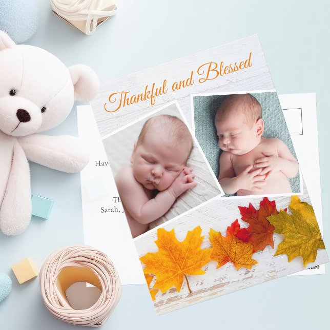 Thanksgiving Newborn Photo Fall Baby Announcement Postcard (Creator Uploaded)