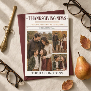 Thanksgiving News 3 Photo Family Newspaper Holiday Card