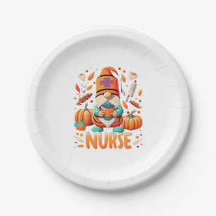 Thanksgiving Nurse Gnomes Fall Scrub Paper Plate