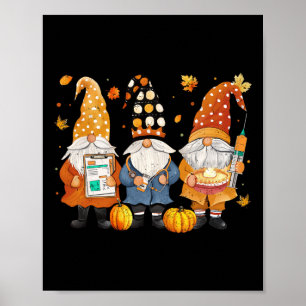 Thanksgiving Nurse Gnomes Fall Scrub Top Autumn Wo Poster