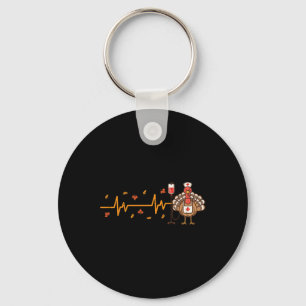 Thanksgiving Nurse Heartbeat Turkey Fall Scrub Top Key Ring