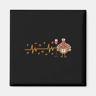 Thanksgiving Nurse Heartbeat Turkey Fall Scrub Top Magnet