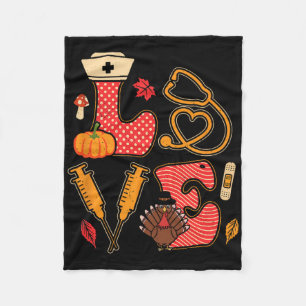 Thanksgiving Nurse Love Autumn Fall Season Nursing Fleece Blanket