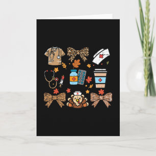 Thanksgiving Nurse Medical Tool Leopard Fall Scrub Card