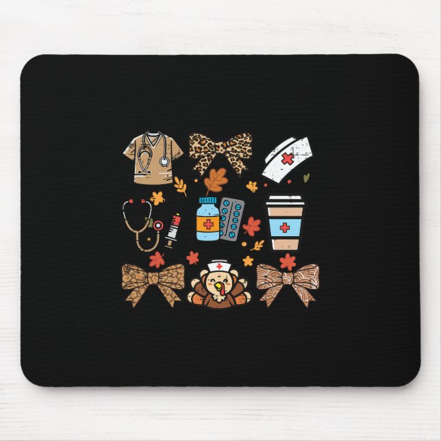 Thanksgiving Nurse Medical Tool Leopard Fall Scrub Mouse Pad (Front)
