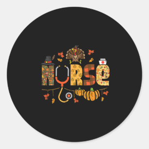 Thanksgiving Nurse Stethoscope Fall Scrub Top Er M Classic Round Sticker