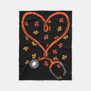 Thanksgiving Nurse Stethoscope Heart Fall Scrub To Fleece Blanket
