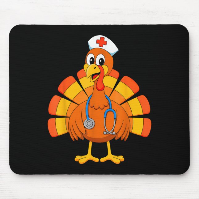Thanksgiving Nurse Turkey Nurses Scrub Top Nursing Mouse Pad (Front)
