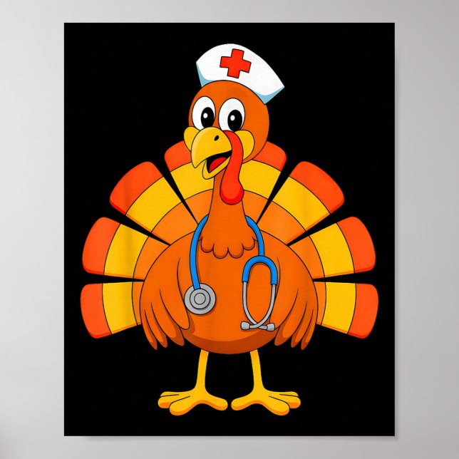 Thanksgiving Nurse Turkey Nurses Scrub Top Nursing Poster (Front)