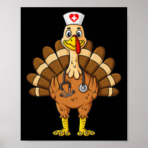 Thanksgiving Nurse Turkey Scrub Fun Nursing Poster