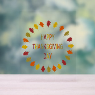 Thanksgiving Oak Leaves Acrylic Sign