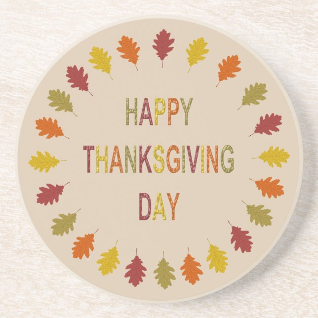 Thanksgiving Oak Leaves Coaster (Front)