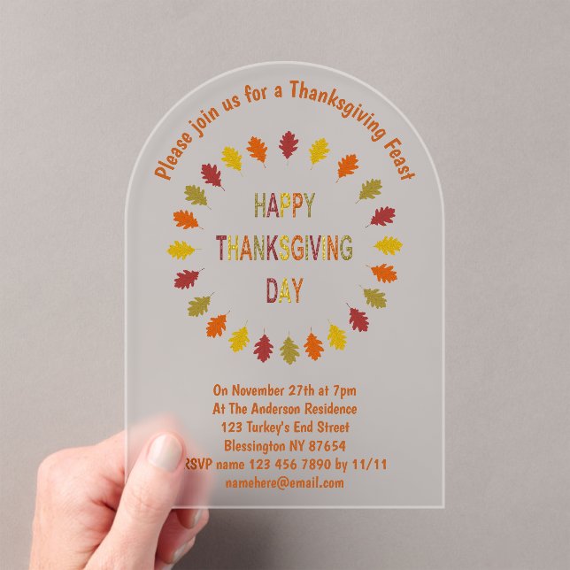 Thanksgiving Oak Leaves Custom Acrylic Invitations (Insitu (Handheld))