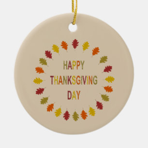 Thanksgiving Oak Leaves Custom Ceramic Ornament