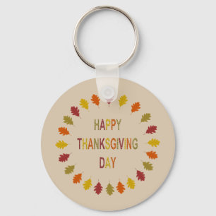 Thanksgiving Oak Leaves Custom Name Key Ring