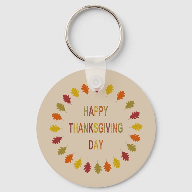 Thanksgiving Oak Leaves Custom Name Key Ring (Front)