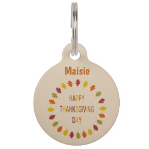 Thanksgiving Oak Leaves Custom Name Pet Tag