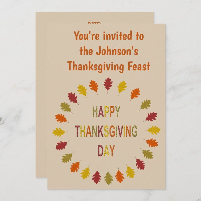 Thanksgiving Oak Leaves Custom Party Invitation (Front/Back)