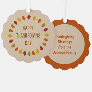 Thanksgiving Oak Leaves Custom Tree Decoration Card