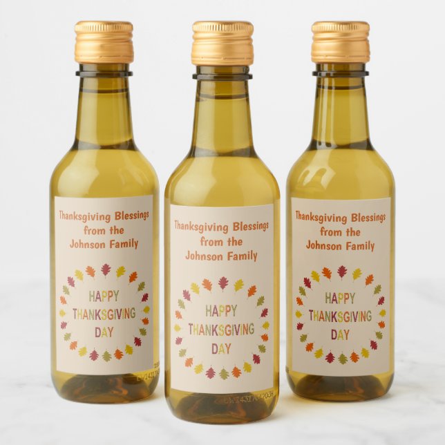 Thanksgiving Oak Leaves Custom Wine Label (Bottles)