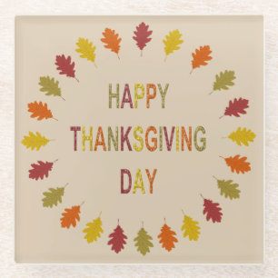 Thanksgiving Oak Leaves Glass Coaster