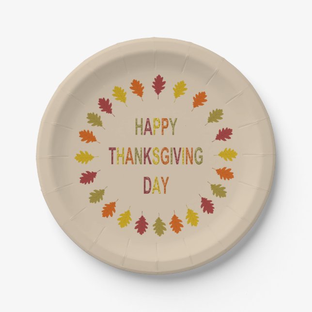 Thanksgiving Oak Leaves Paper Plate (Front)