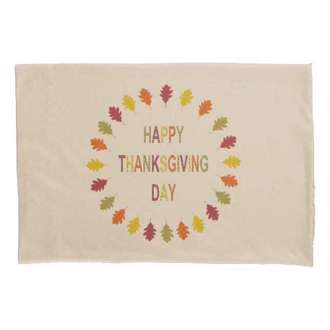 Thanksgiving Oak Leaves Patterned Pillowcase (Front)