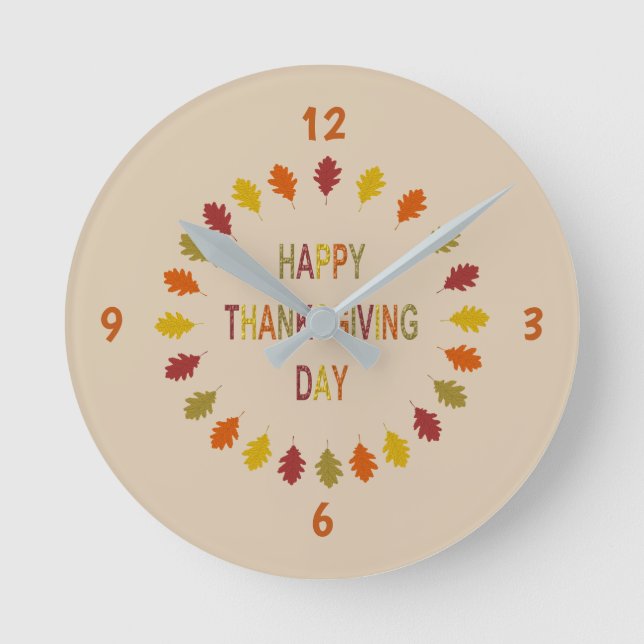 Thanksgiving Oak Leaves Round Clock (Front)