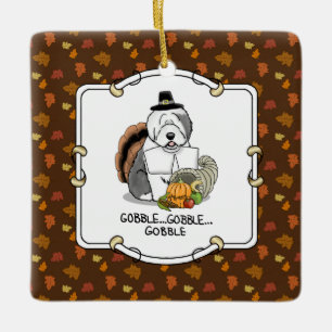 Thanksgiving Old English Sheepdog (Grey 1) Fun Ceramic Ornament