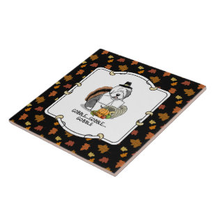 Thanksgiving Old English Sheepdog (Grey 1) Fun Ceramic Tile