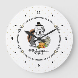 Thanksgiving Old English Sheepdog (Grey 1) Fun Large Clock