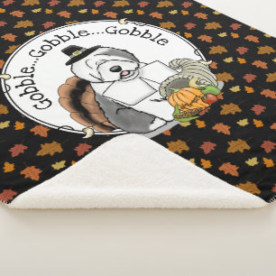Thanksgiving Old English Sheepdog (Grey 1) Fun Sherpa Blanket