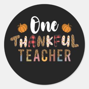 Thanksgiving One Thankful Teacher Leopard Fall Gro Classic Round Sticker