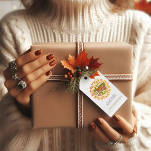 Thanksgiving Orange Bohemian Mandala Autumn Leaves Gift Tags