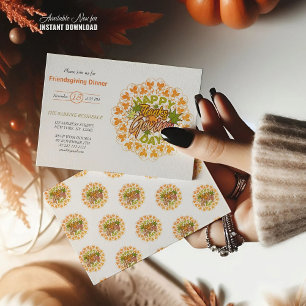 Thanksgiving Orange Bohemian Mandala Autumn Leaves Invitation