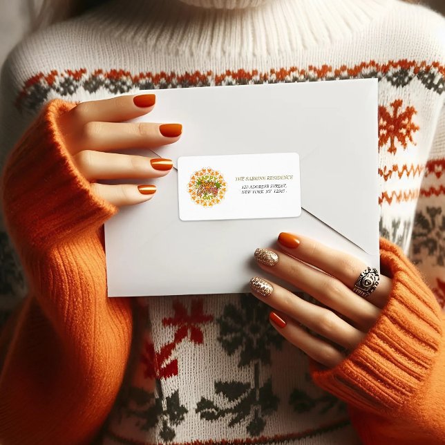 Thanksgiving Orange Bohemian Mandala Autumn Leaves Label (Creator Uploaded)