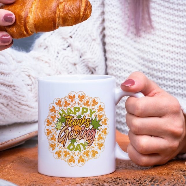 Thanksgiving Orange Bohemian Mandala Autumn Leaves Mug (Creator Uploaded)